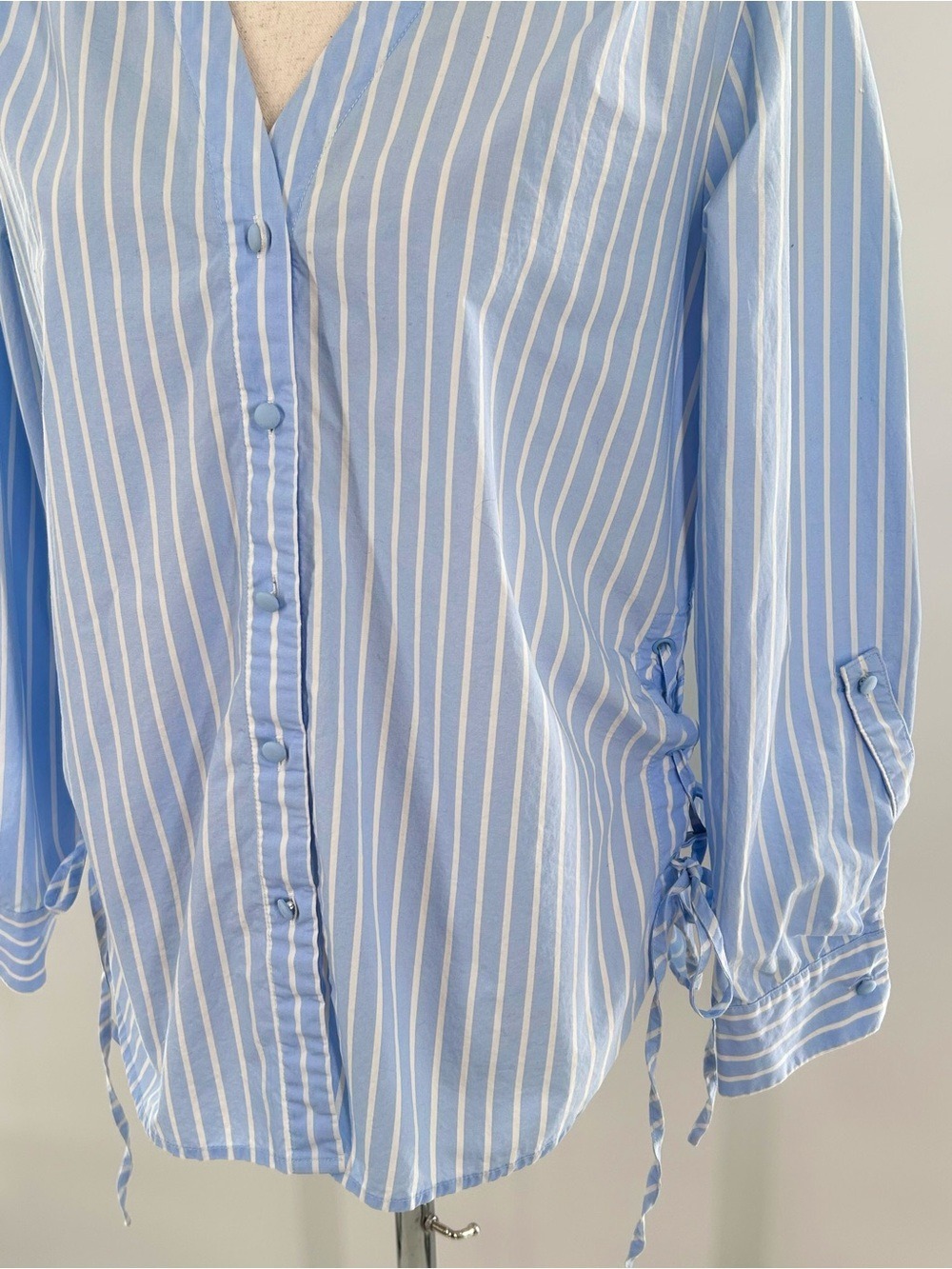 Mare Mare Anthropologie Blue White Striped Lace Up Sides Cotton Blouse Small - Picture 8 of 14
